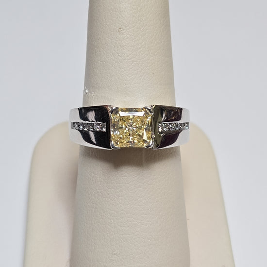 14K white gold ring with princess-cut simulated Lannyte diamond, showcasing elegant jewelry design and sparkling gemstone.