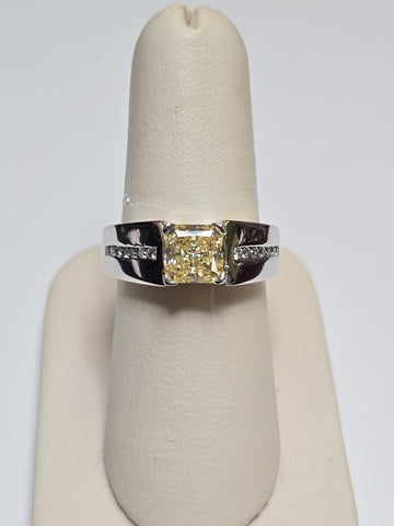 14K white gold ring with princess-cut simulated Lannyte diamond, showcasing elegant jewelry design and sparkling gemstone.