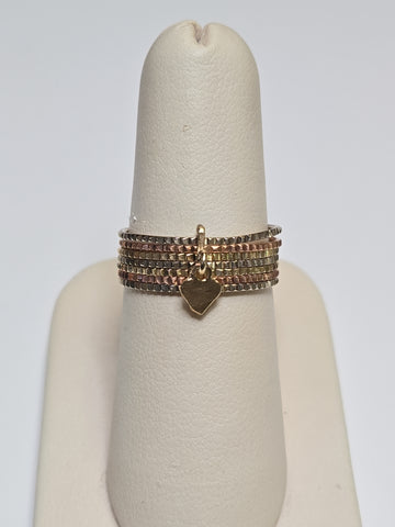 14K multi-tone gold charm ring with intricate design, weighing 3.1 grams, from Chique Jewelry.
