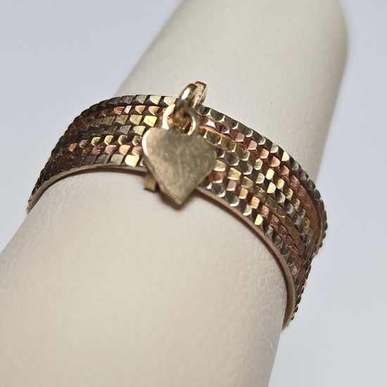 14K multi-tone gold charm ring with intricate design, weighing 3.1 grams, by Chique Jewelry.