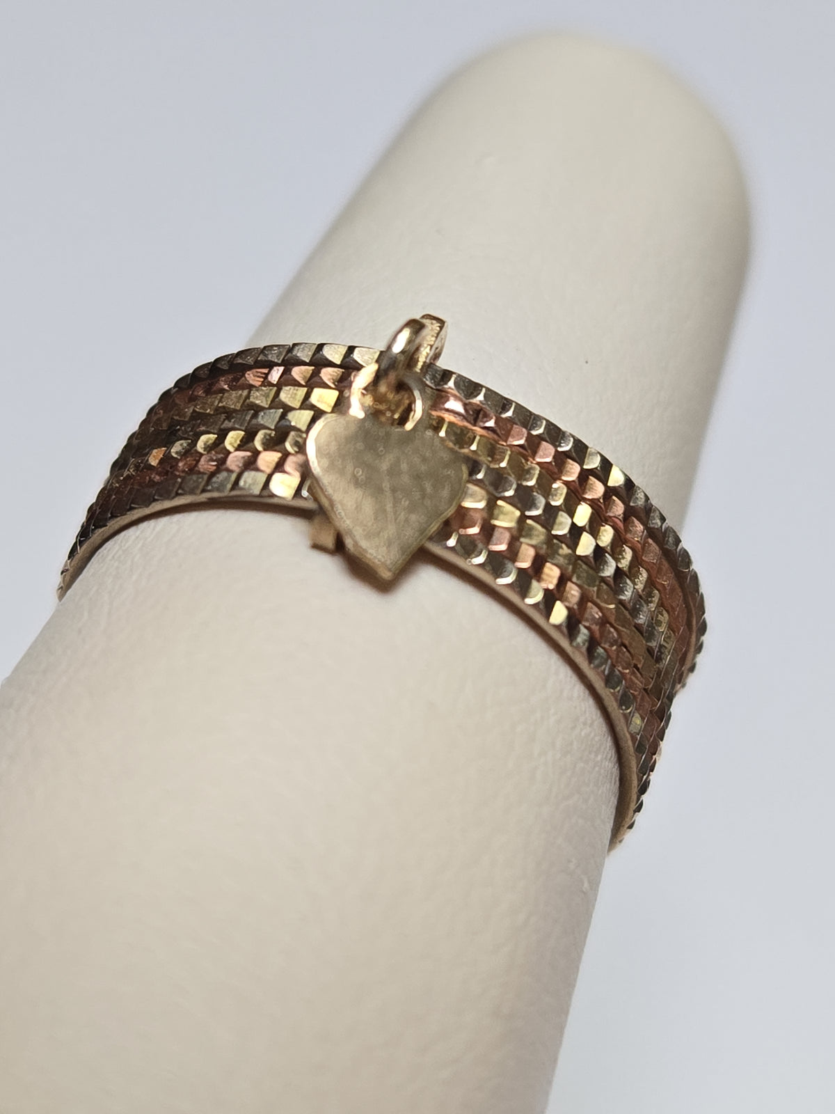 14K multi-tone gold charm ring with intricate design, weighing 3.1 grams, by Chique Jewelry.