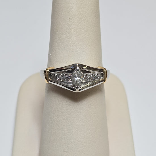 950 platinum engagement ring with filigree design and 0.5ct marquise diamond, crafted by Chique Jewelry.