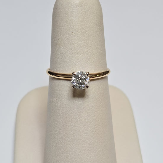 14K gold engagement ring with a 0.44ct round diamond and delicate band, by Chique Jewelry
