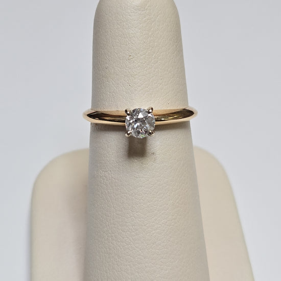 14K gold engagement ring featuring a 0.42ct round old miner diamond, crafted by Chique Jewelry.