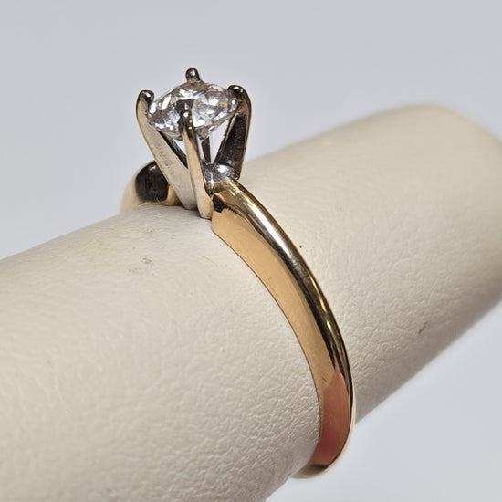 14K gold engagement ring with 0.42ct round old miner diamond, featuring a delicate band and elegant design by Chique Jewelry.