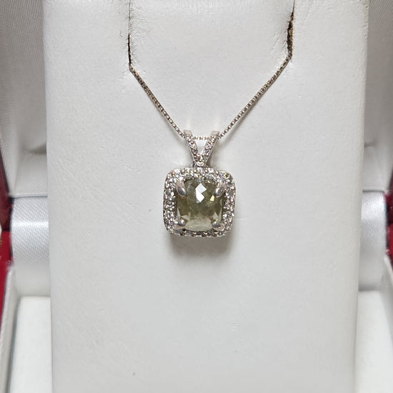 14K white gold pendant featuring a 2ct rose-cut gray diamond, crafted by Chique Jewelry, with a sleek and elegant design.
