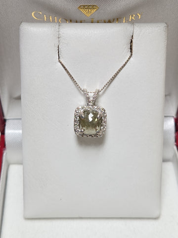 14K white gold pendant featuring a 2ct rose-cut gray diamond, crafted by Chique Jewelry, with a sleek and elegant design.