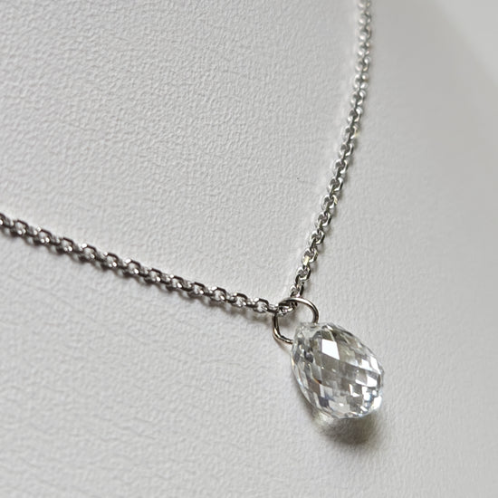 14K white gold pendant with a 1-carat briolette diamond, showcasing elegant jewelry design from Chique Jewelry.