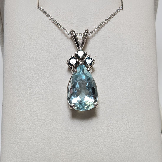 14K white gold pendant featuring a 4.77ct pear-shaped aquamarine gemstone, weight 3.4g, from Chique Jewelry.