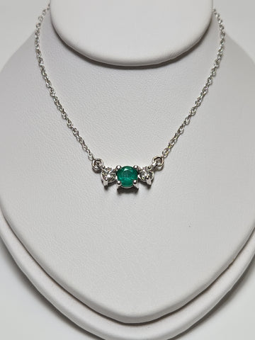 14K white gold cable chain necklace with round emerald pendant, 17 inches, 0.35 carats, from Chique Jewelry
