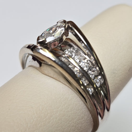 14K white gold ring with a 0.2ct marquise diamond, crafted by Chique Jewelry, showcasing elegant fine jewelry design.