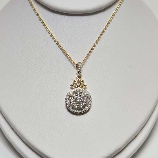 10K gold cable chain necklace with cluster pendant featuring 0.33ct round diamonds, 18-inch length, by Chique Jewelry