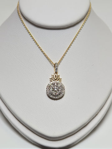 10K gold cable chain necklace with cluster pendant featuring 0.33ct round diamonds, 18-inch length, by Chique Jewelry