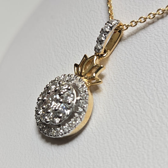 10K gold cable chain necklace with cluster pendant and 0.33ct round diamonds, 18-inch length, by Chique Jewelry