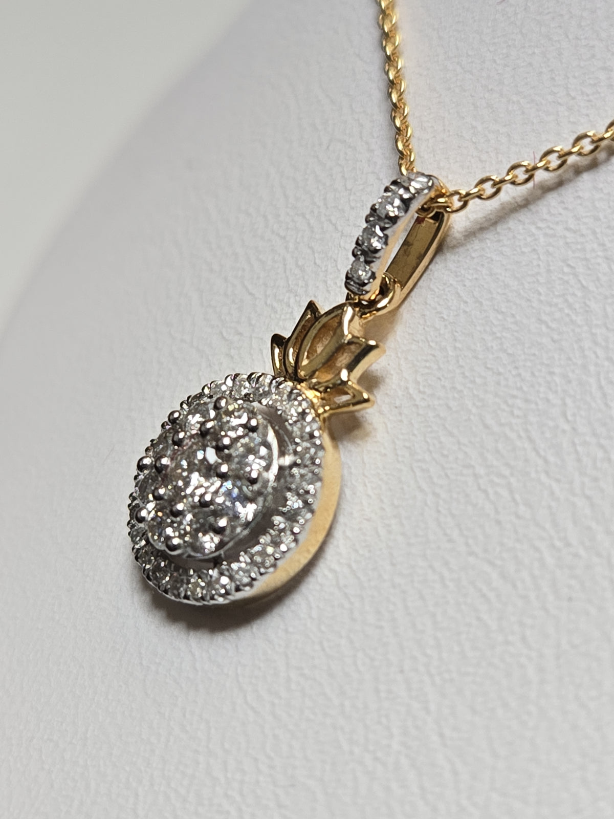 10K gold cable chain necklace with cluster pendant and 0.33ct round diamonds, 18-inch length, by Chique Jewelry