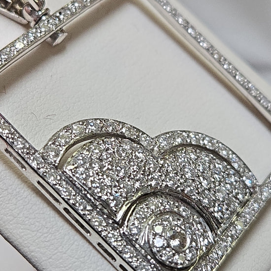 18K white gold diamond pendant with 3ct round diamonds, featuring elegant design and weighing 10.8 grams by Chique Jewelry.