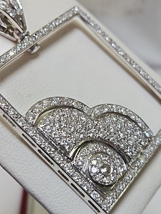 18K white gold diamond pendant with 3ct round diamonds, featuring elegant design and weighing 10.8 grams by Chique Jewelry.