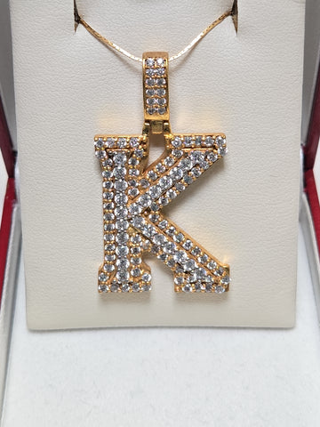 Gold-plated "K" pendant with round cubic zirconias, 7.9g, jewelry accessory from Chique Jewelry