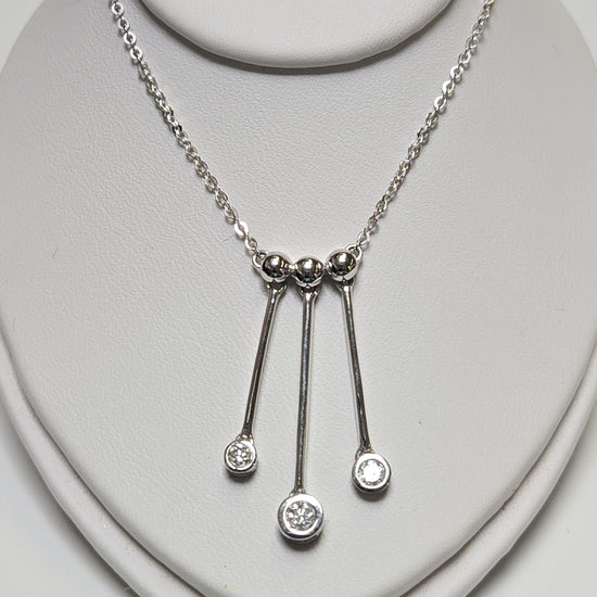 14K white gold flat cable chain necklace with 0.25ct round diamonds, 16-inch length, from Chique Jewelry.