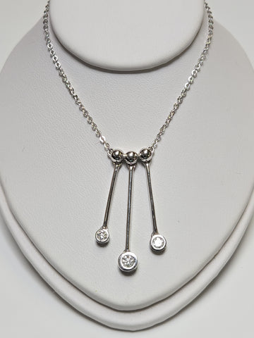 14K white gold flat cable chain necklace with 0.25ct round diamonds, 16-inch length, from Chique Jewelry.