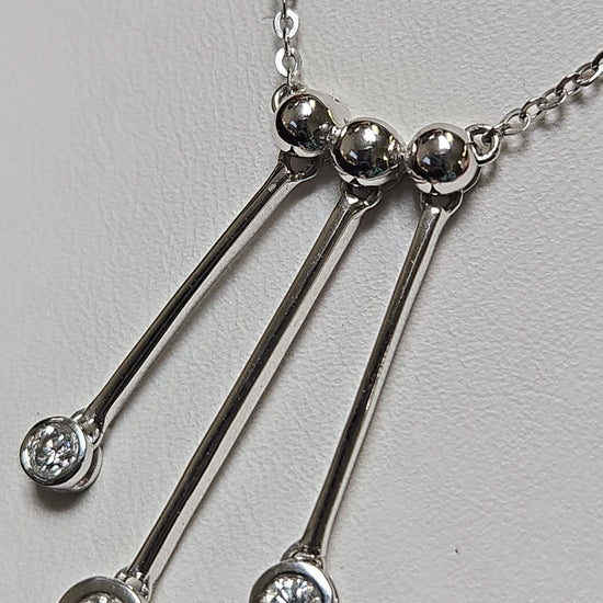 14K white gold flat cable chain necklace with 0.25ct round diamonds, 16-inch length, elegant jewelry by Chique Jewelry.