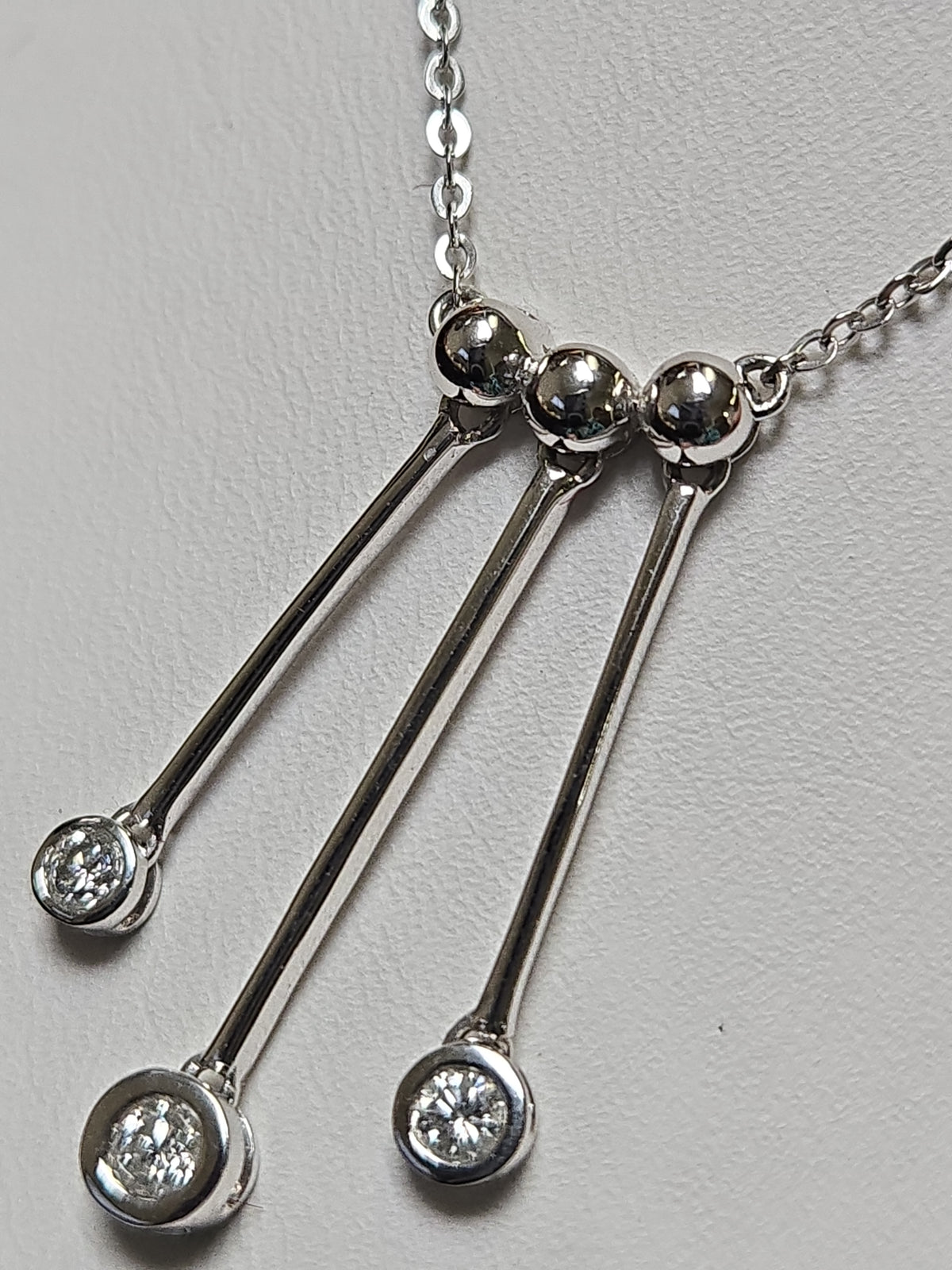 14K white gold flat cable chain necklace with 0.25ct round diamonds, 16-inch length, elegant jewelry by Chique Jewelry.