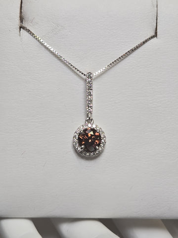 14K white gold pendant featuring a 0.71ct round chocolate diamond, crafted by Chique Jewelry, with a delicate and elegant design.