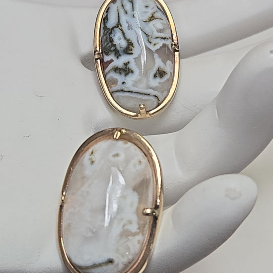 14K gold statement earrings with oval quartz stones from Chique Jewelry, featuring a bold and elegant design.