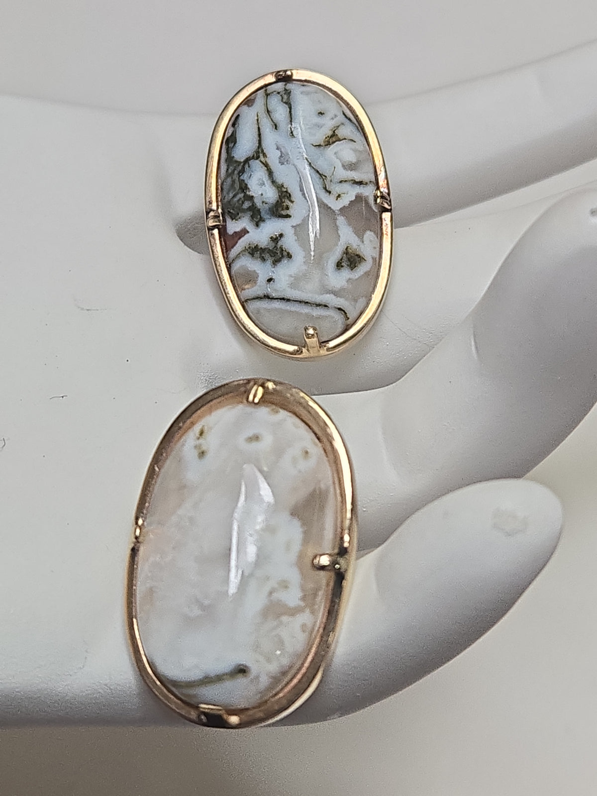 14K gold statement earrings with oval quartz stones from Chique Jewelry, featuring a bold and elegant design.