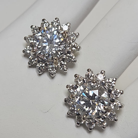 14K white gold stud earrings with 3ct round lab-created diamonds, featuring a sleek and elegant design from Chique Jewelry.
