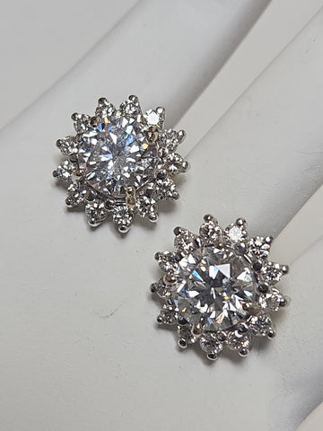 14K white gold stud earrings with 3ct round lab-created diamonds, featuring a sleek and elegant design from Chique Jewelry.