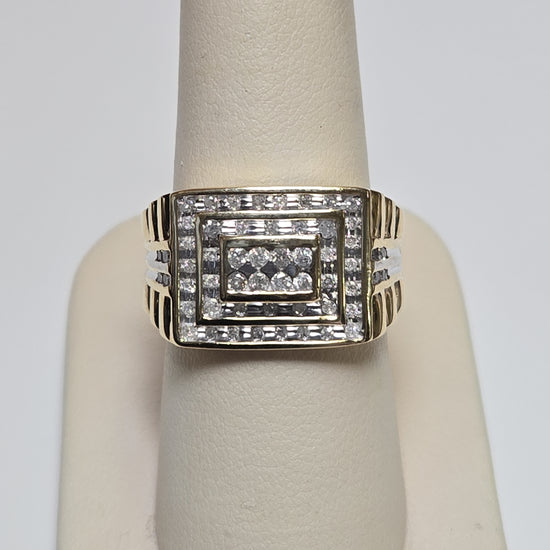 10K gold ring with 0.75ct round diamonds, elegant jewelry piece showing the sparkling gemstones and polished band.