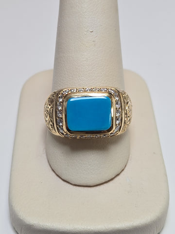 18K gold ring featuring a rectangular Persian turquoise gemstone, crafted by Chique Jewelry.