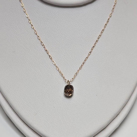 14K gold oval link chain necklace with 0.72ct chocolate diamond pendant, featuring a delicate and elegant design.