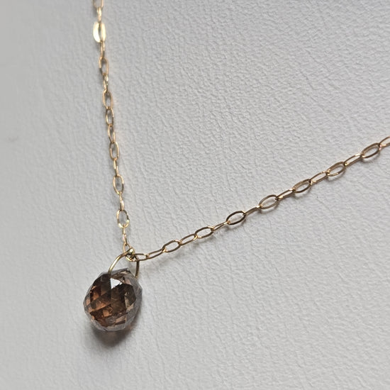 14K gold oval link chain necklace with a 0.72ct chocolate diamond pendant, elegant jewelry by Chique Jewelry