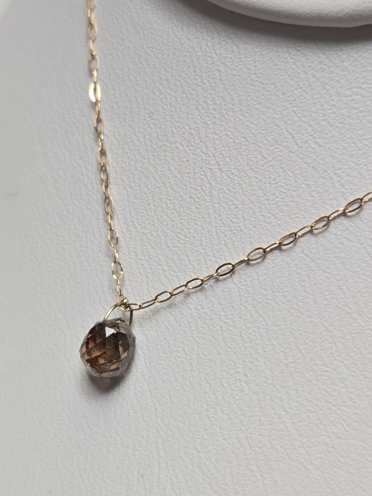 14K gold oval link chain necklace with a 0.72ct chocolate diamond pendant, elegant jewelry by Chique Jewelry