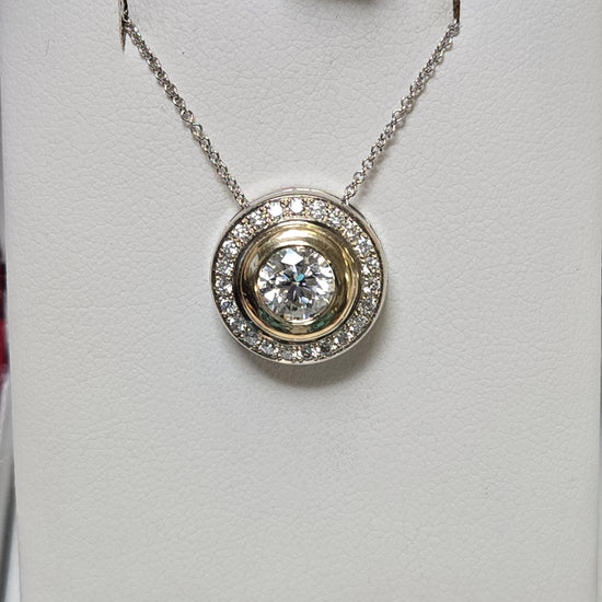 14K multi-tone gold pendant with 1.22ct round lab-created diamonds, featuring a stylish design and weighing 3.2g.