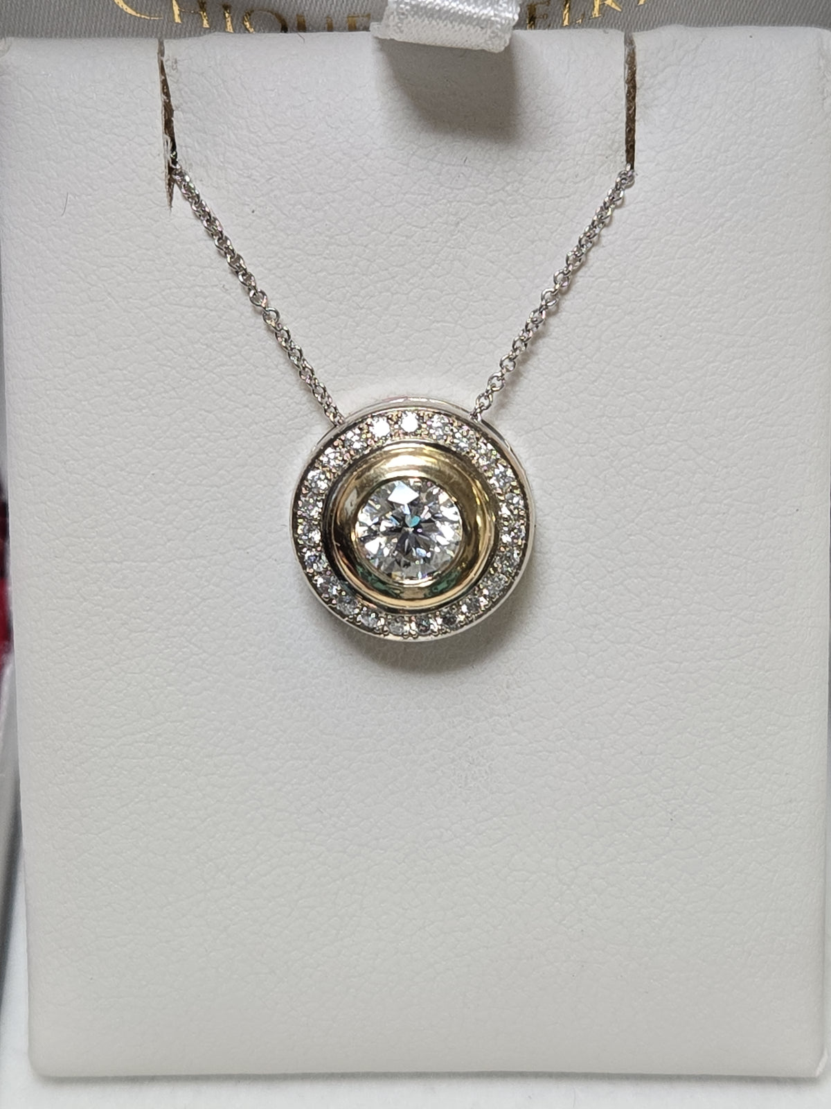 14K multi-tone gold pendant with 1.22ct round lab-created diamonds, featuring a stylish design and weighing 3.2g.