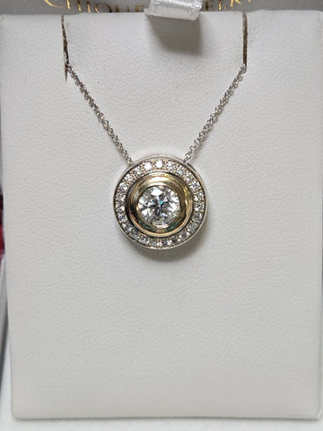 14K multi-tone gold pendant with 1.22ct round lab-created diamonds, featuring a stylish design and weighing 3.2g.