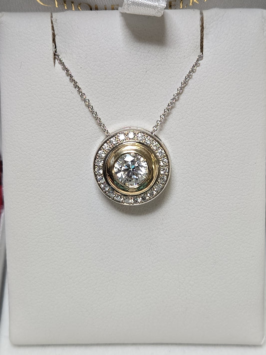14K Multi-Tone Gold Pendant 1.22ct Round Lab-Created Diamonds 3.2g