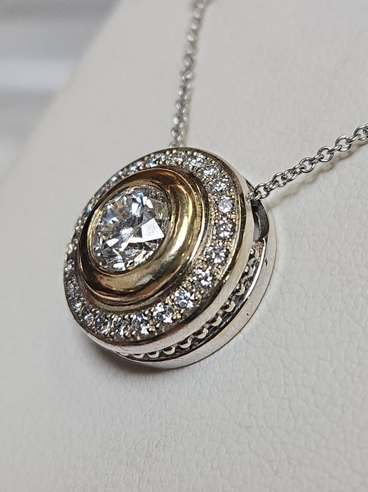 14K Multi-Tone Gold Pendant 1.22ct Round Lab-Created Diamonds 3.2g