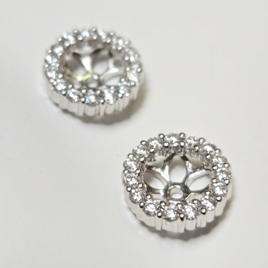 14K white gold earring jackets with 0.5ct round lab-created diamonds, designed for Chique Jewelry earrings.