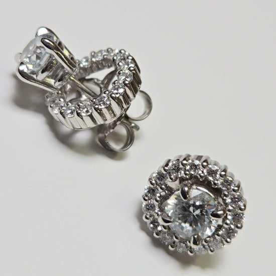 14K white gold earring jackets with 0.5ct round lab-created diamonds, designed for Chique Jewelry earrings.