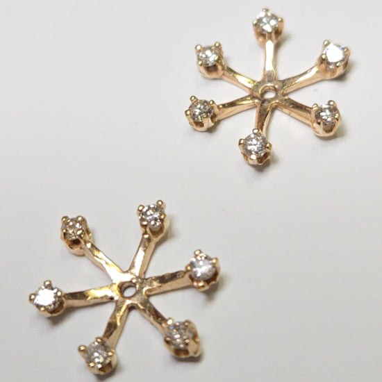 14K gold earring jackets with 0.2ct round diamonds, designed for earrings, from Chique Jewelry, showcasing elegant jewelry details.