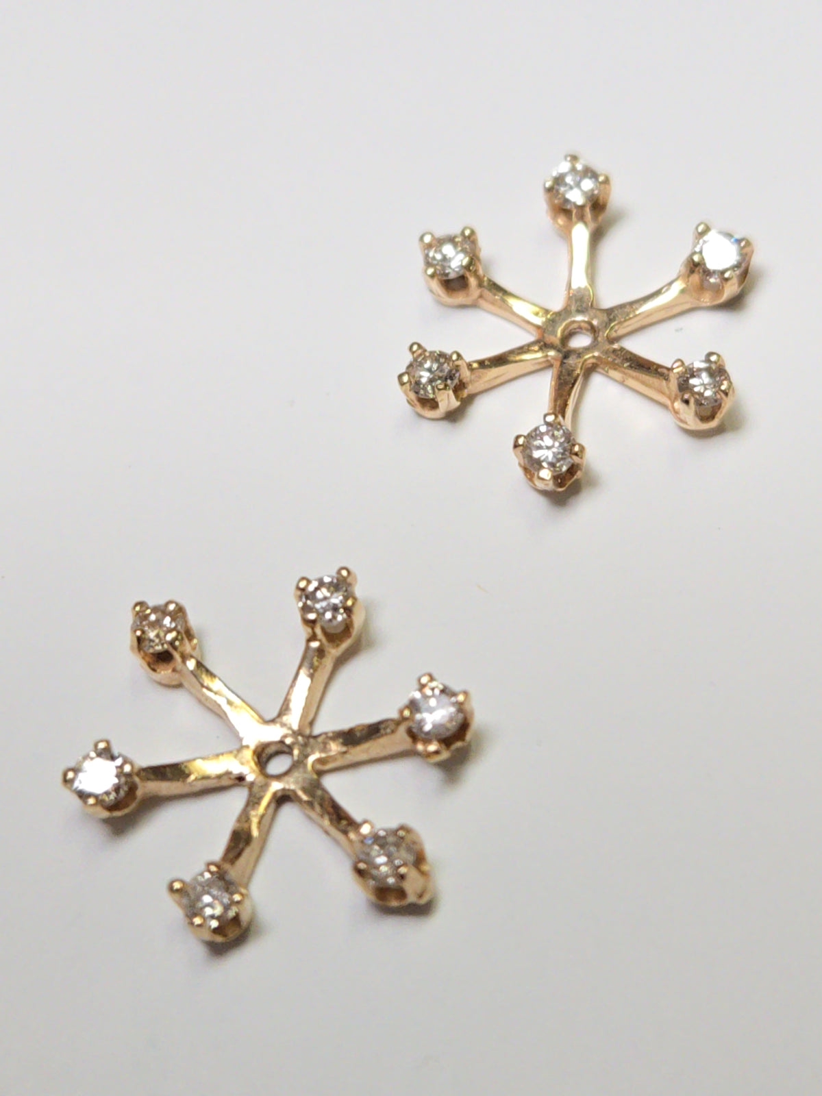 14K gold earring jackets with 0.2ct round diamonds, designed for earrings, from Chique Jewelry, showcasing elegant jewelry details.