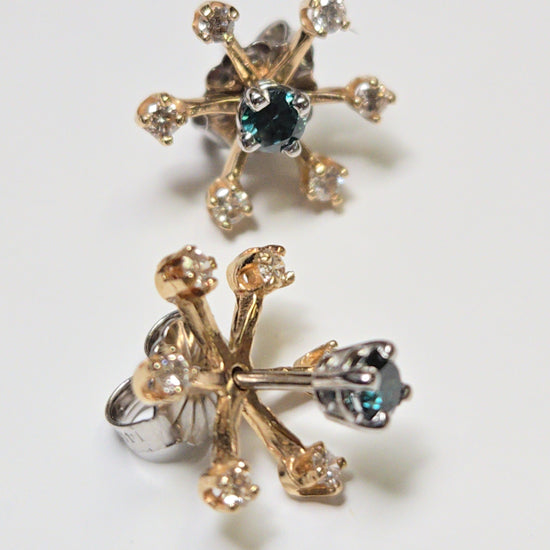 14K gold earring jackets with 0.2ct round diamonds from Chique Jewelry, showcasing elegant jewelry design.
