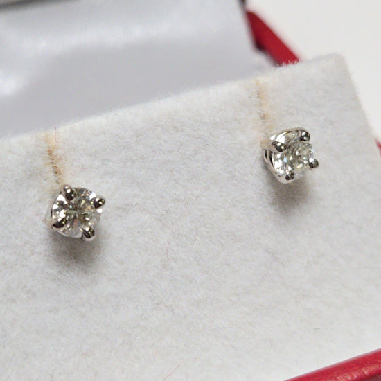 14K white gold stud earrings with 0.36ct round diamonds, featuring a classic and elegant jewelry design.