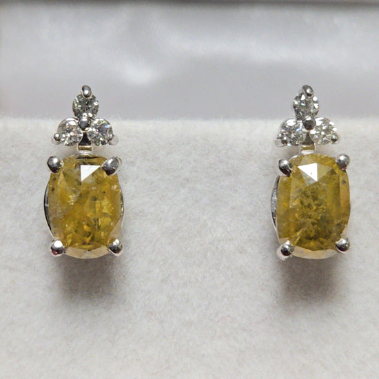 14K white gold stud earrings with 2.02ct rose-cut yellow diamonds, elegant jewelry by Chique Jewelry