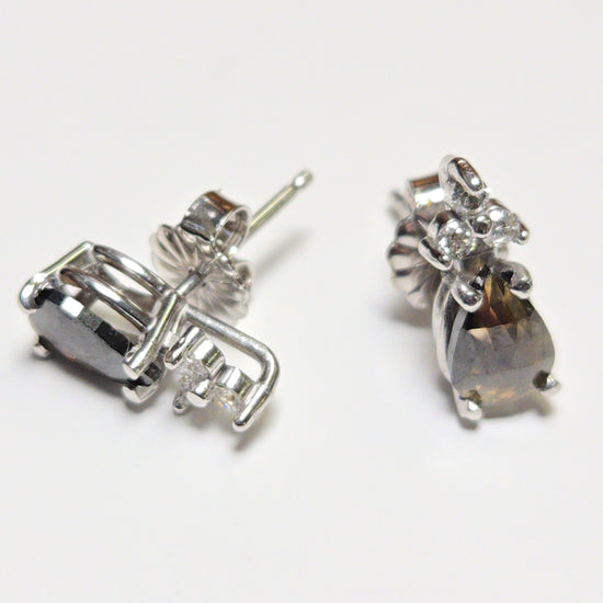 14K white gold stud earrings with 0.73ct rose-cut chocolate diamond, featuring elegant jewelry design from Chique Jewelry.