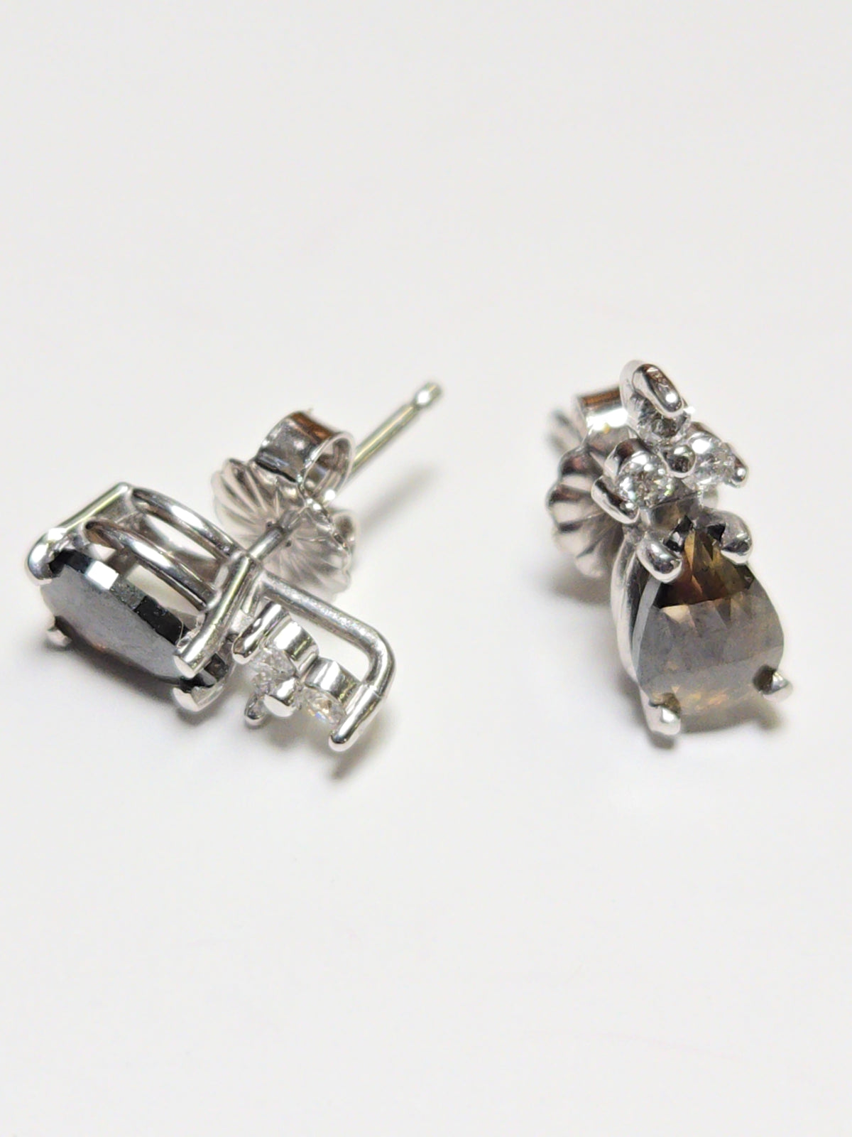 14K white gold stud earrings with 0.73ct rose-cut chocolate diamond, featuring elegant jewelry design from Chique Jewelry.